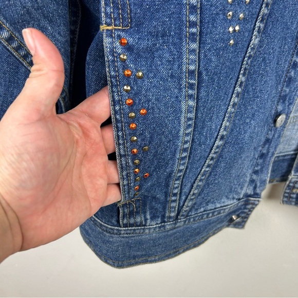 Freego Western Vintage studded beaded Jean denim jacket size: M - Picture 6 of 14